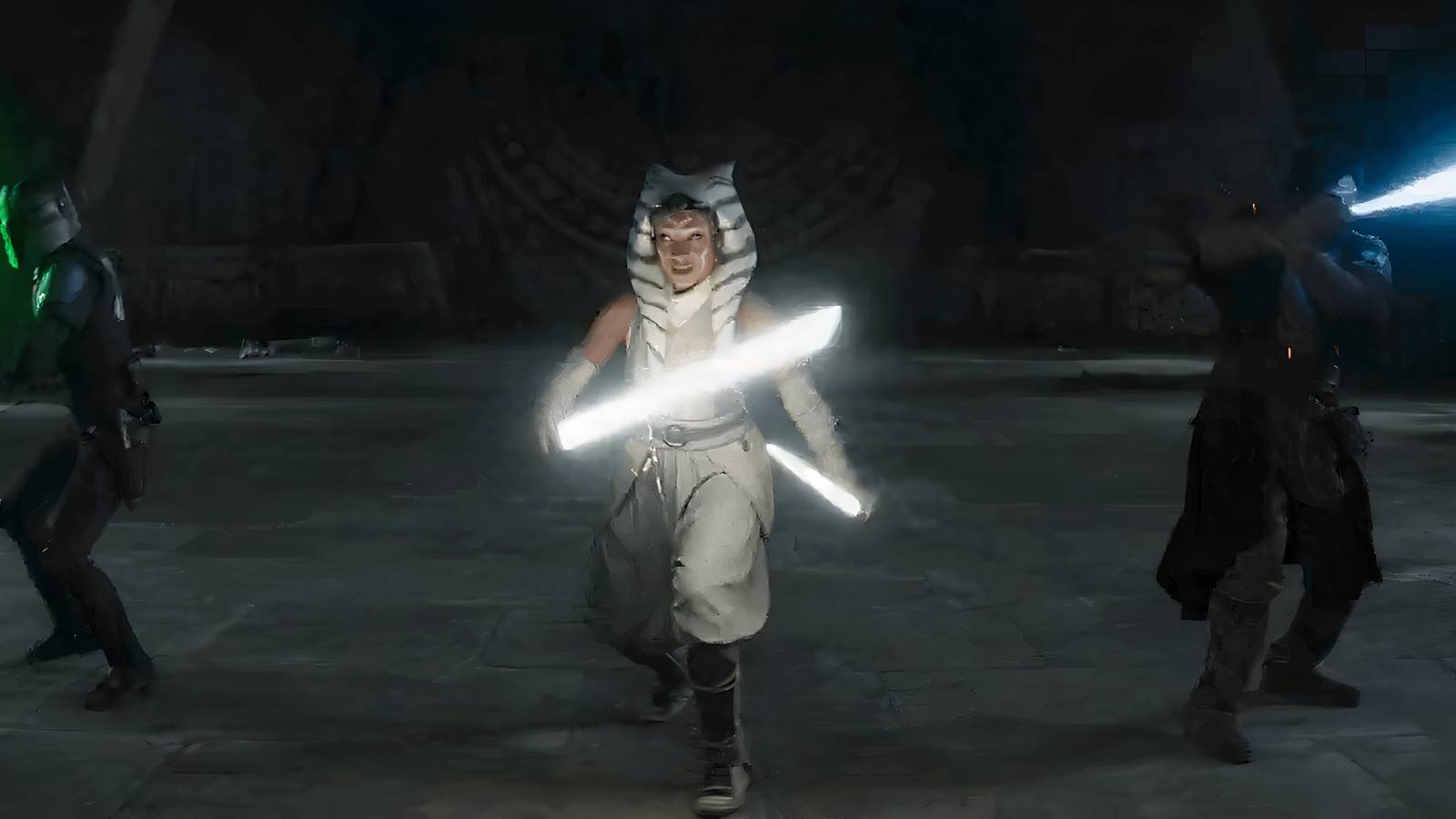 Ahsoka deflecting blaster shots