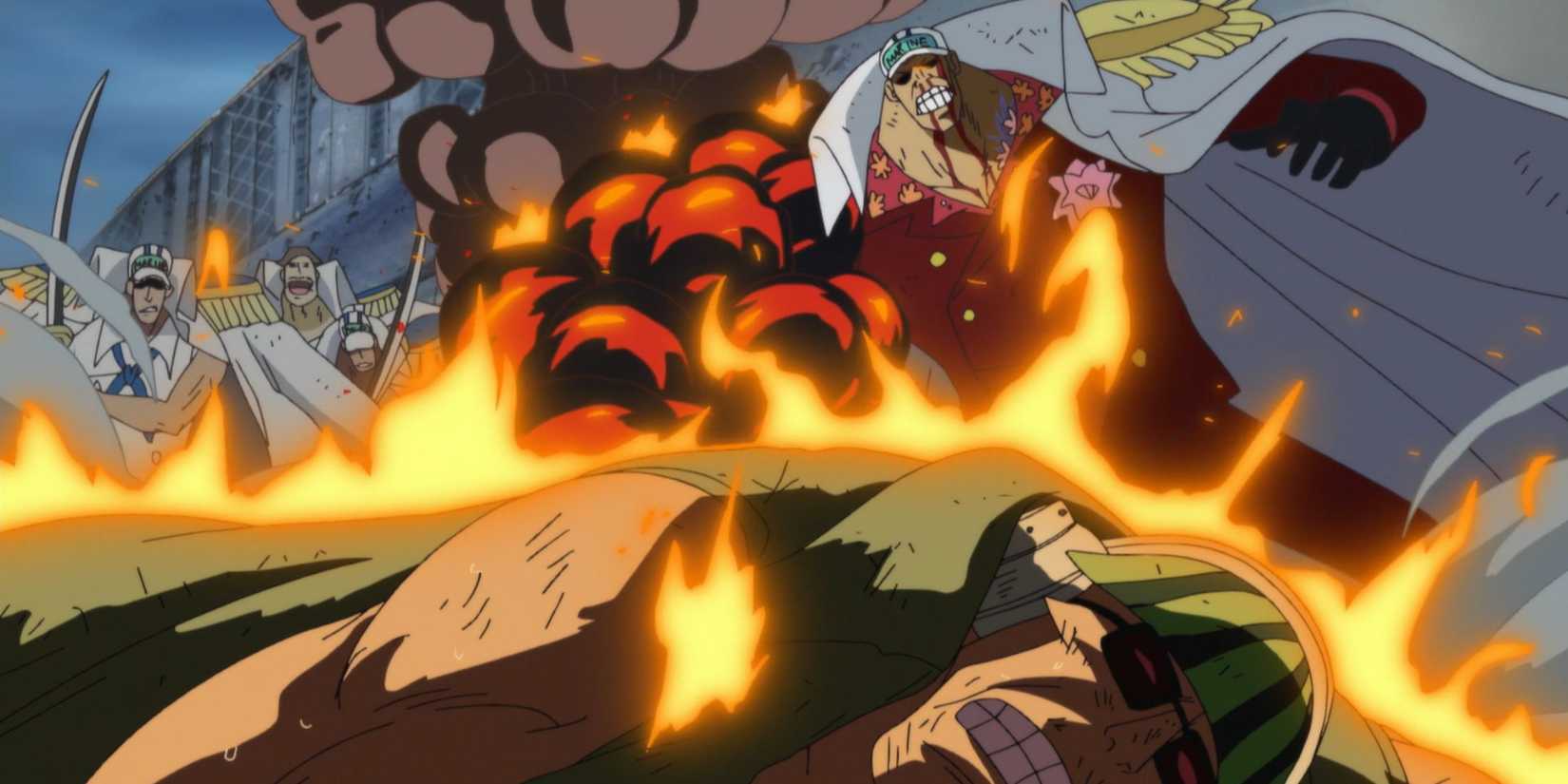Akainu defeats a pirate with his magma - One Piece