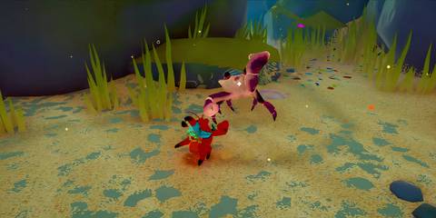 Kril fighting a crab in Another Crab's Treasure