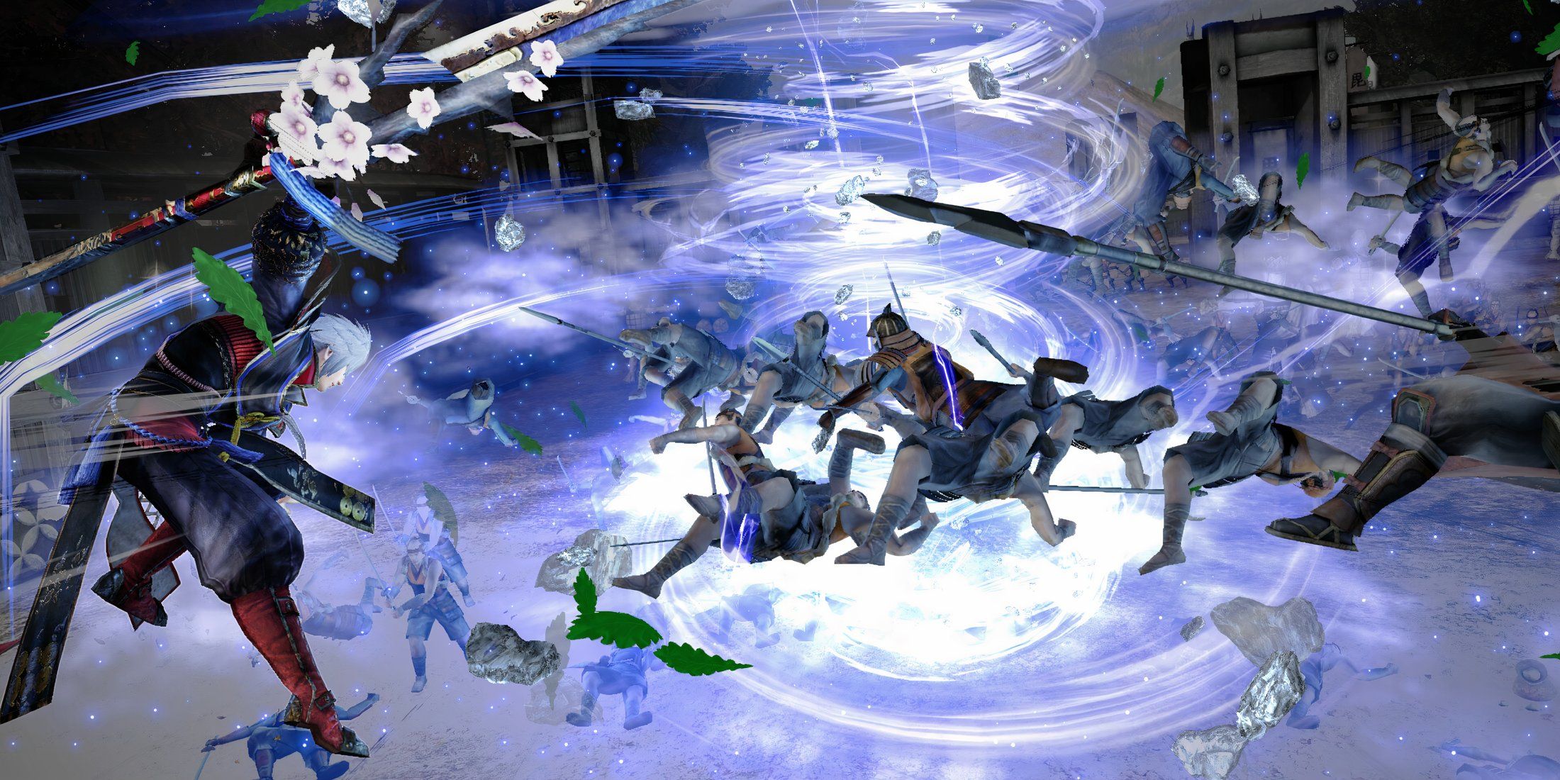 Attacking enemies with a group attack in Samurai Warriors 4