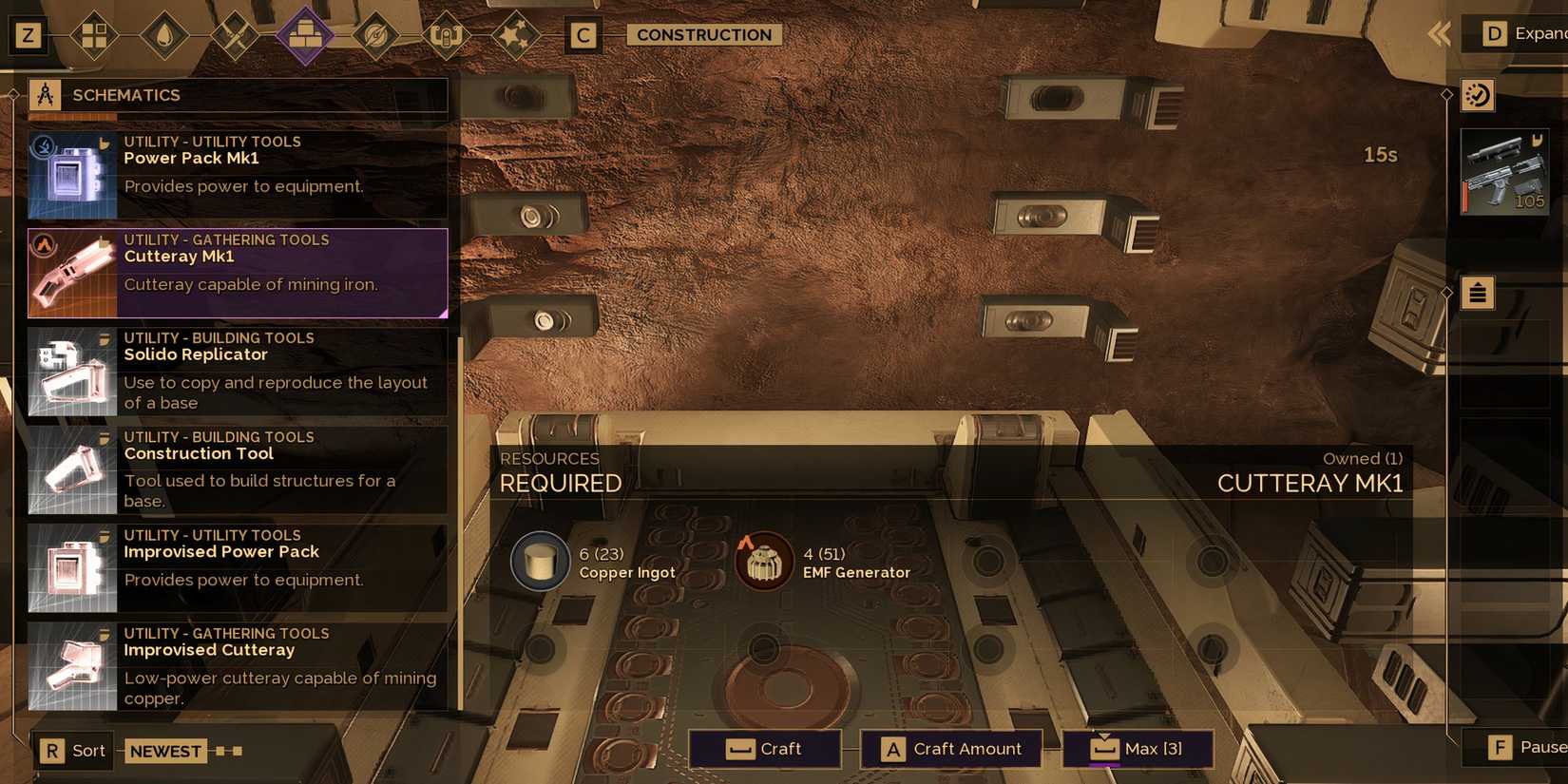 base fabricator select screen