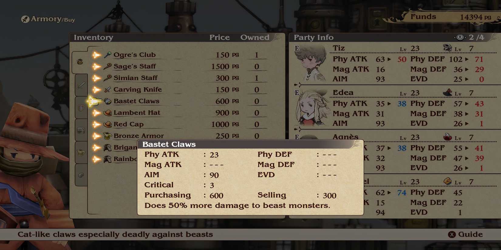 Bastet Claws weapon in Bravely Default Flying Fairy HD Remaster