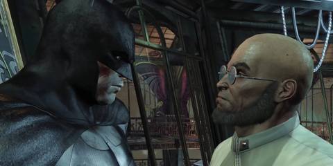 Batman confronting Hugo Strange in Batman: Arkham City