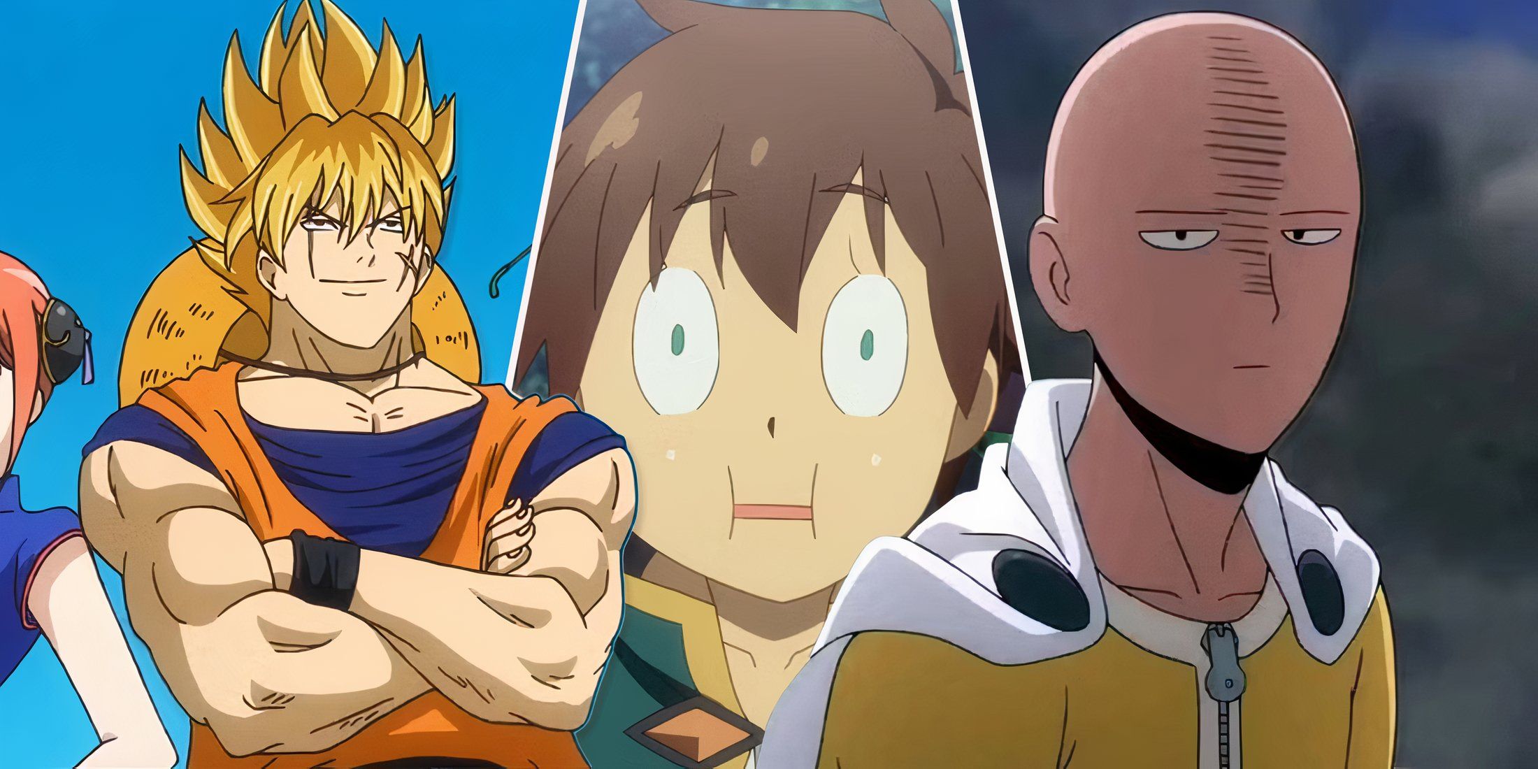 best comedy anime konosuba, gintama, one punch man