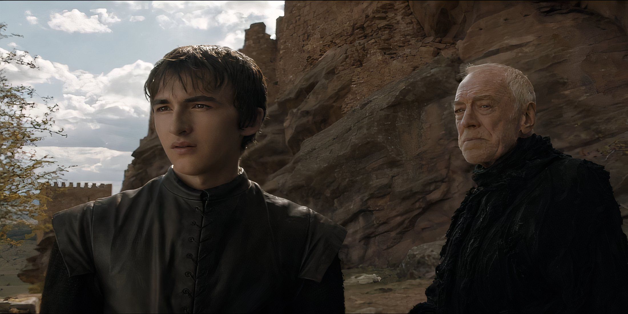 Bran Stark and the Three Eyed Raven watching Ned fight in Game of Thrones