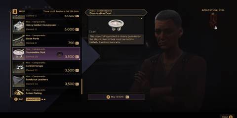 Buying Diamondine Dust from Weapon Merchant Dune Awakening