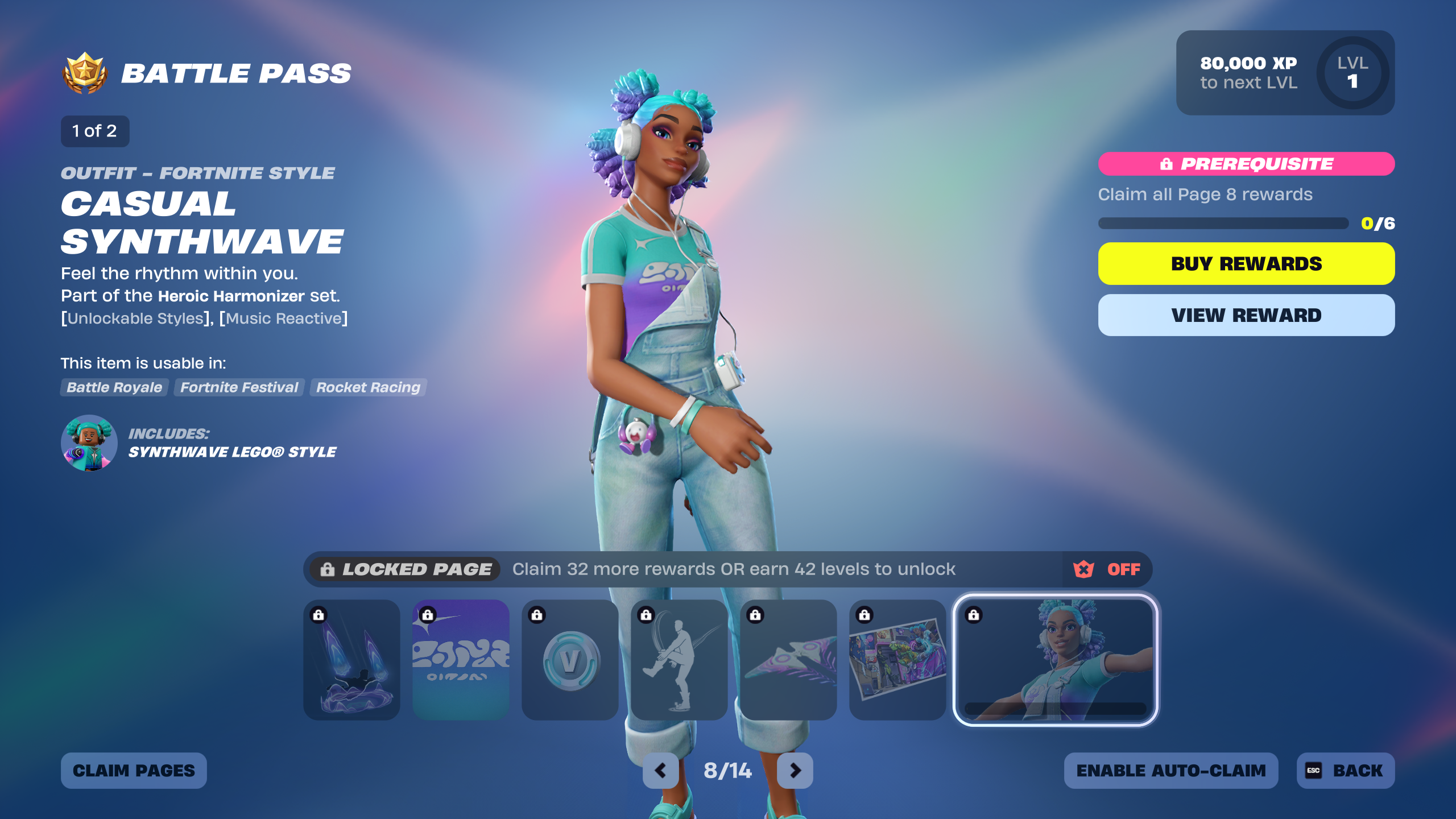 casual synthwave battle pass page