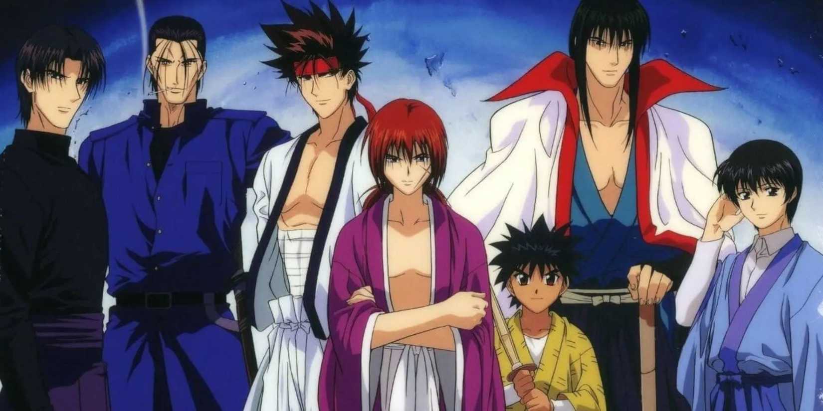 Characters from Rurouni Kenshin stand together.