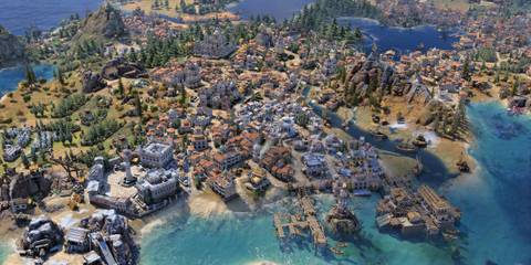 Civilization 7 gameplay screenshot depicting a spanish city