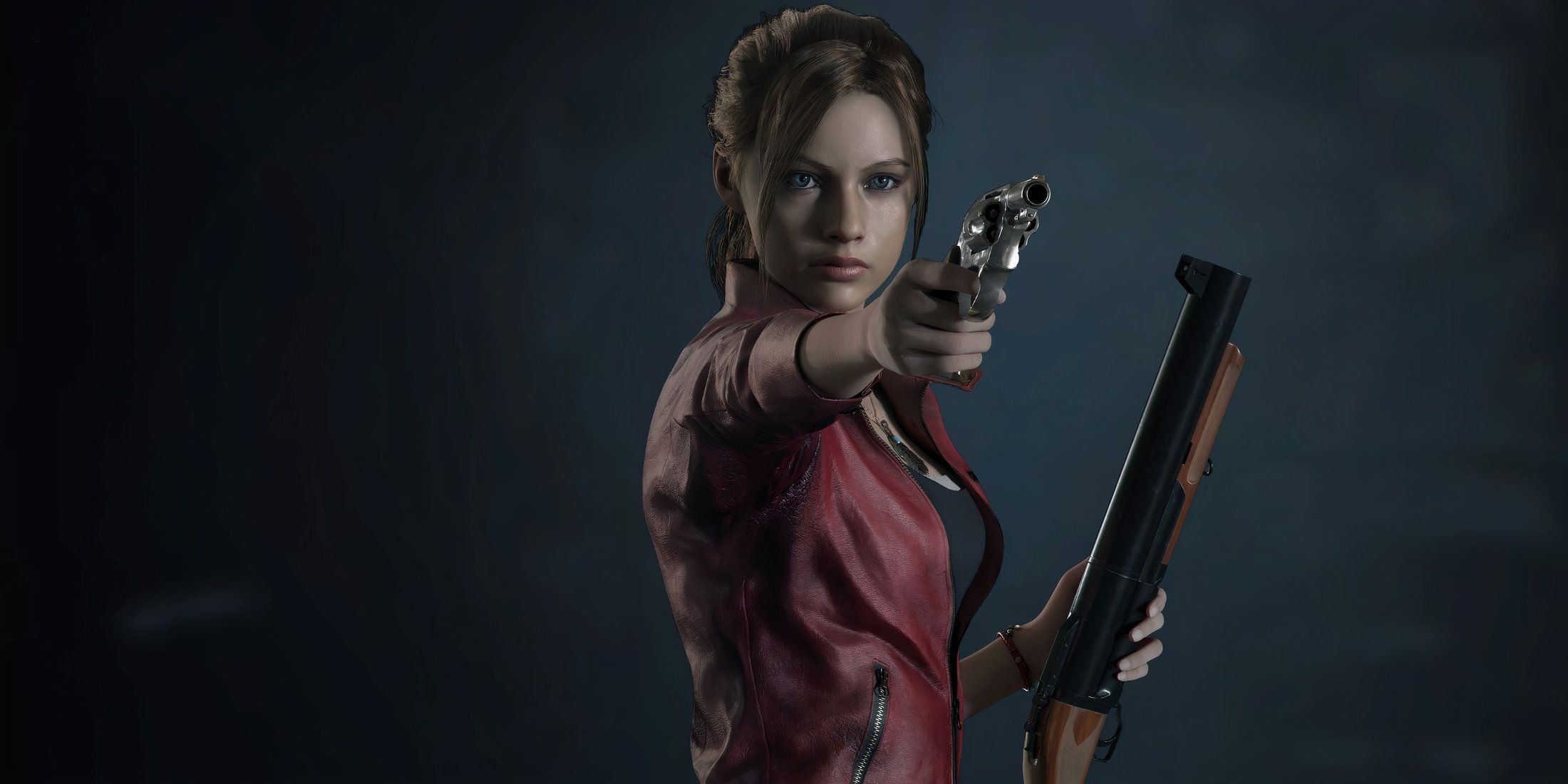 Claire Redfield pointing a gun