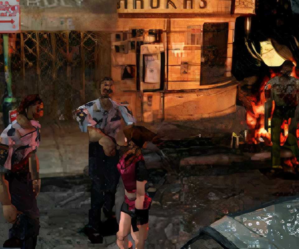Claire berjalan melewati sekelompok zombie di Resident Evil 2