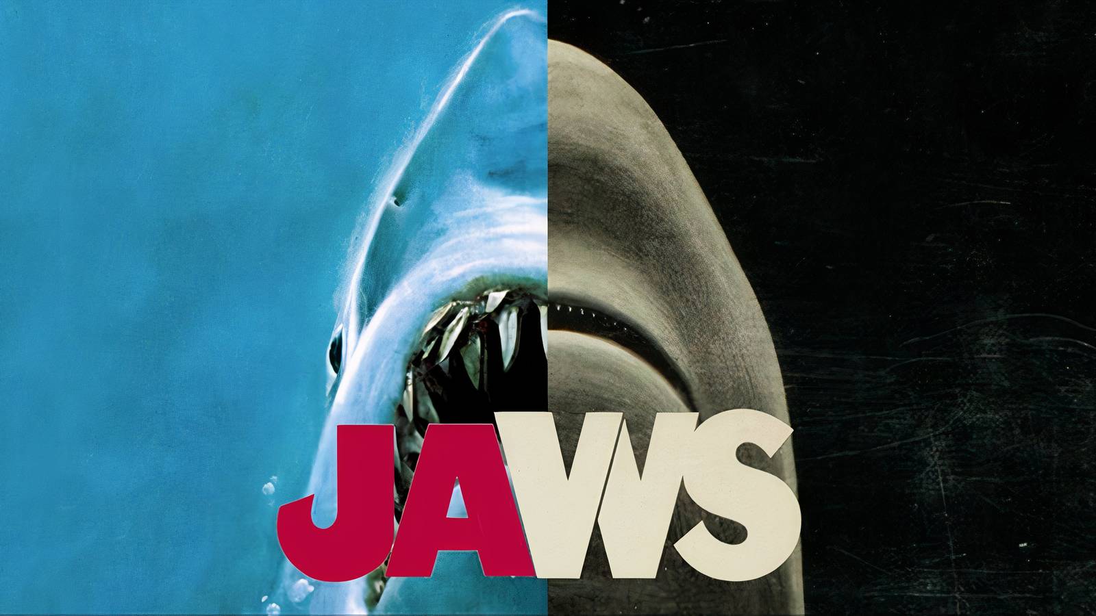 Collage of cover art for the Jaws movie and novel