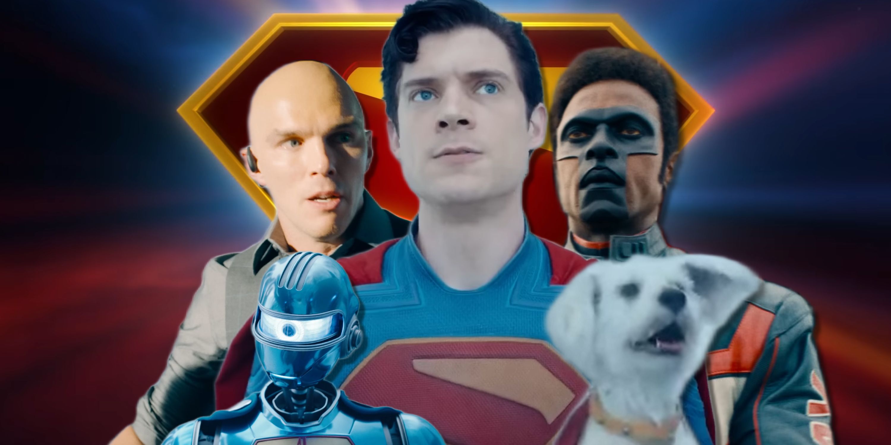 Collage of heroes and villains from James Gunn's Superman