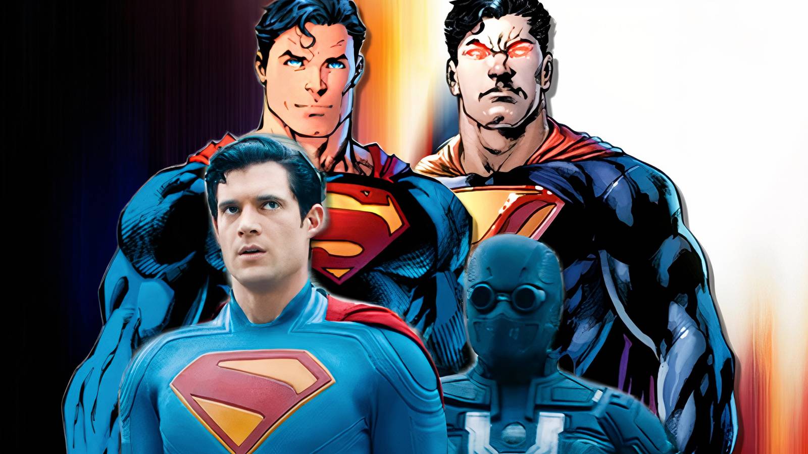 Collage of Superman and Ultraman from DC comics and James Gunn's Superman