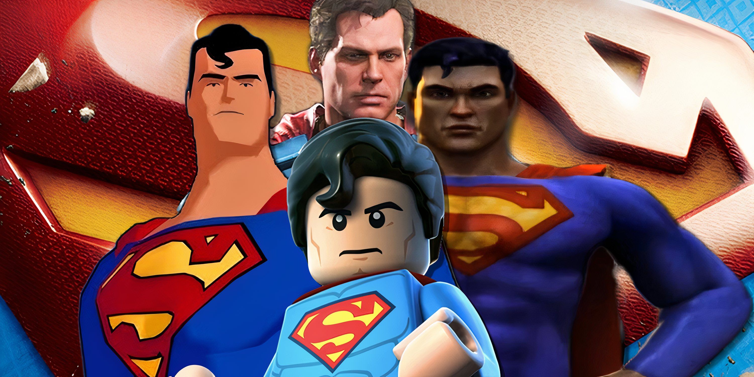 Collage von Superman aus verschiedenen DC -Spielen