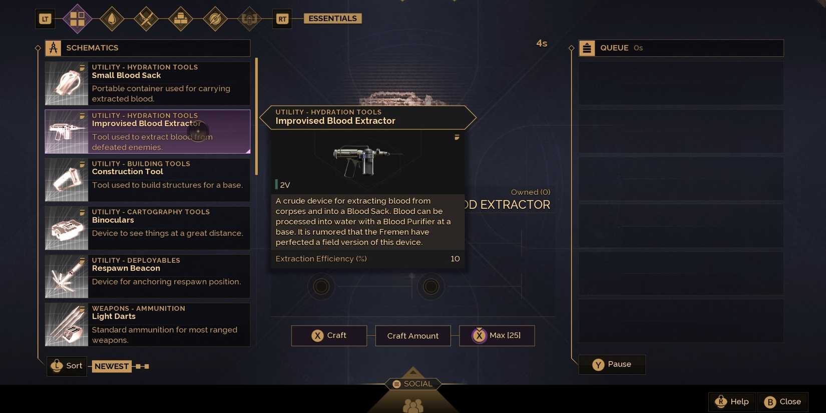 Crafting Blood Extractor and Blood Sack Dew Dune Awakening