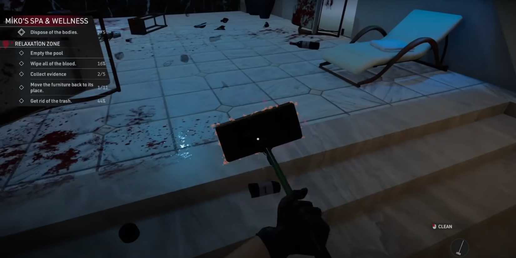 Crime Scene Cleaner mop cleaning blood