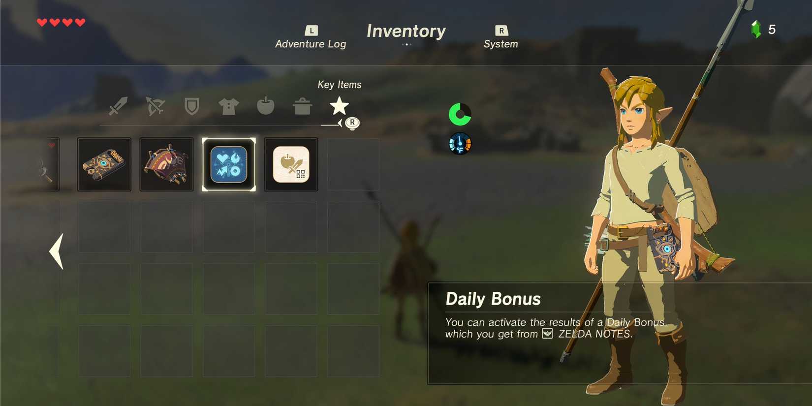 Daily Bonus in The Legend of Zelda Breath of the Wild