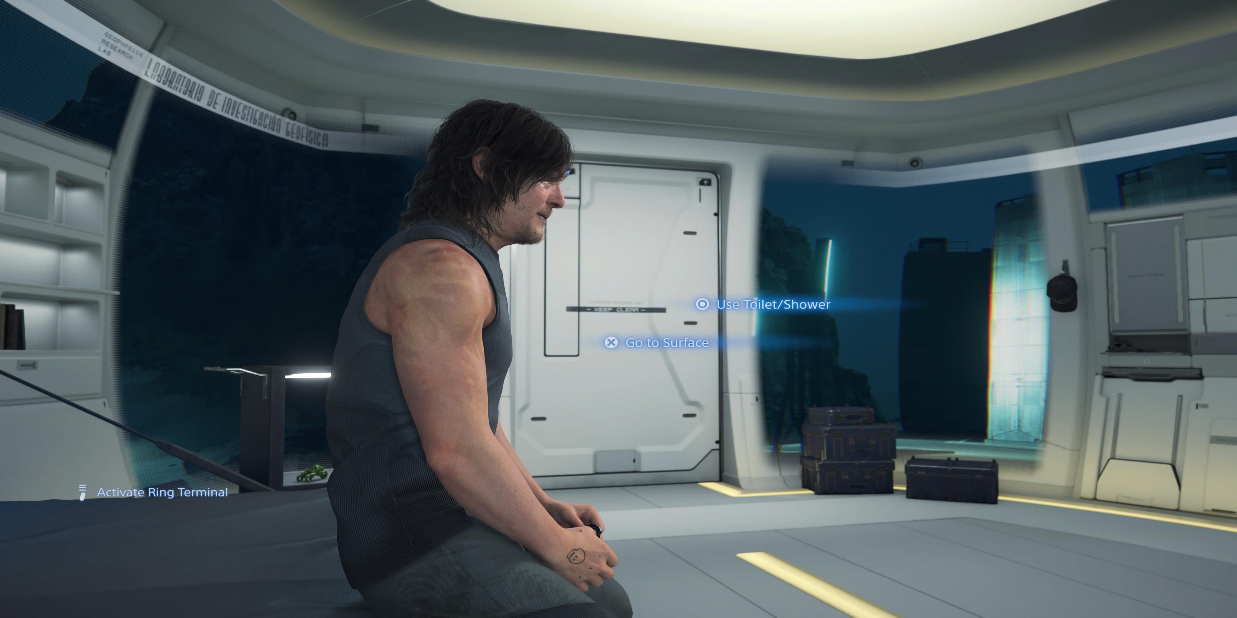 A player standing in front of the shower