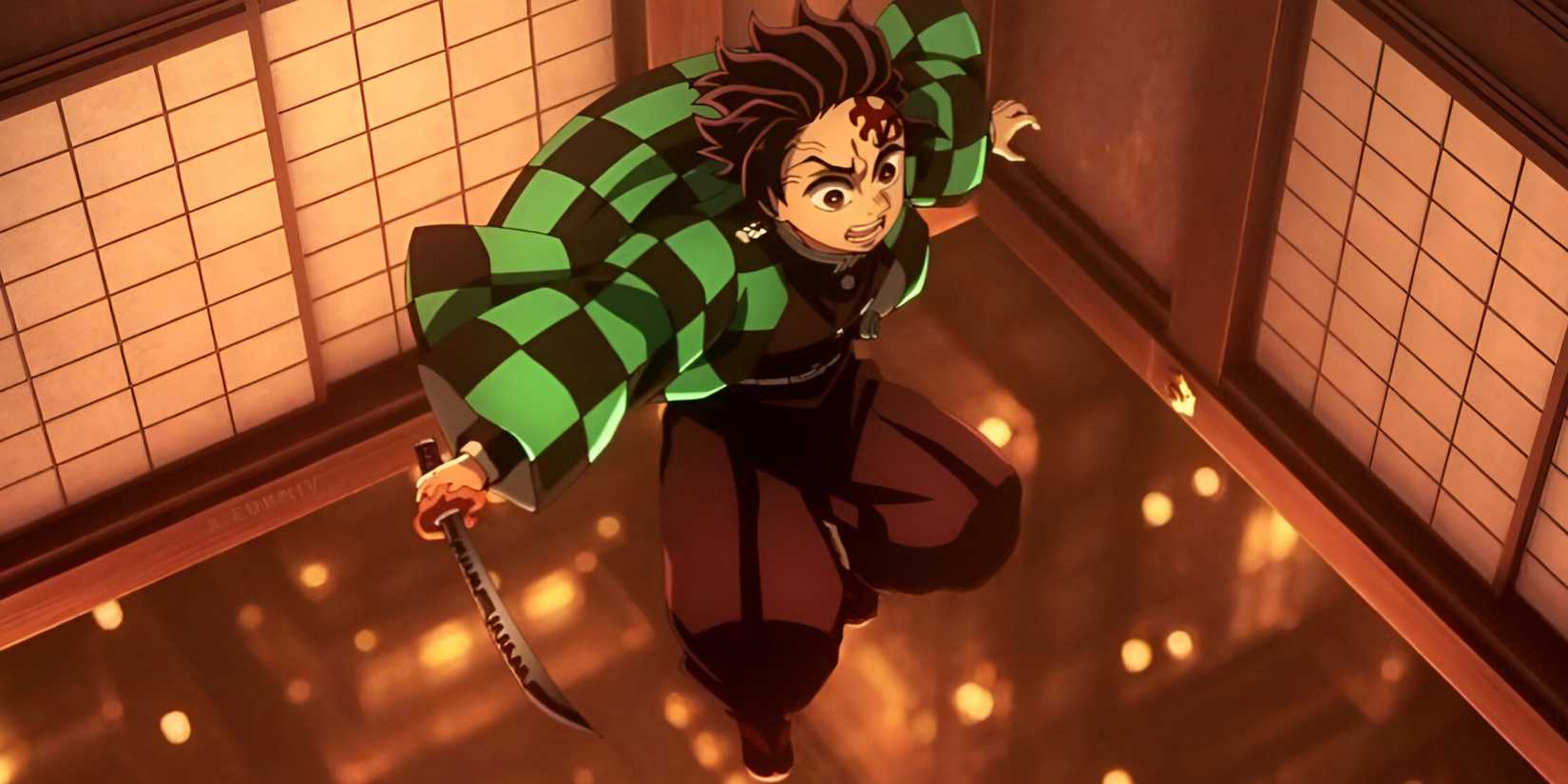 demon slayer tanjiro falling into the infinity castle