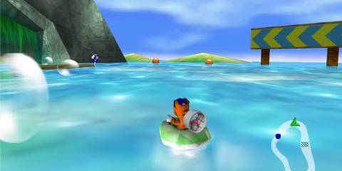 Driving a boat in Diddy Kong Racing