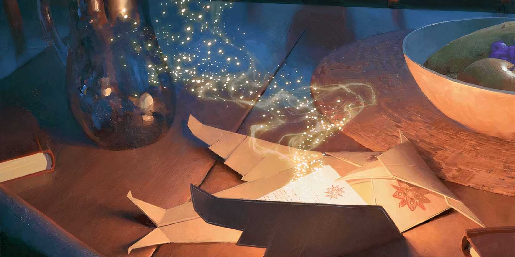 Dungeons and Dragons spell illuminating sheets of paper