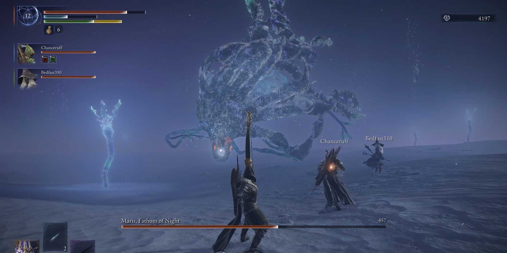 Team of Ironeyes and a Recluse vs Maris in Elden Ring Nightreign