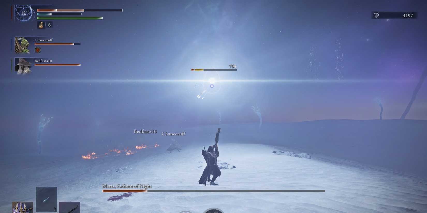 Ironeye taking out Maris' sleep bomb in Elden Ring Nightreign