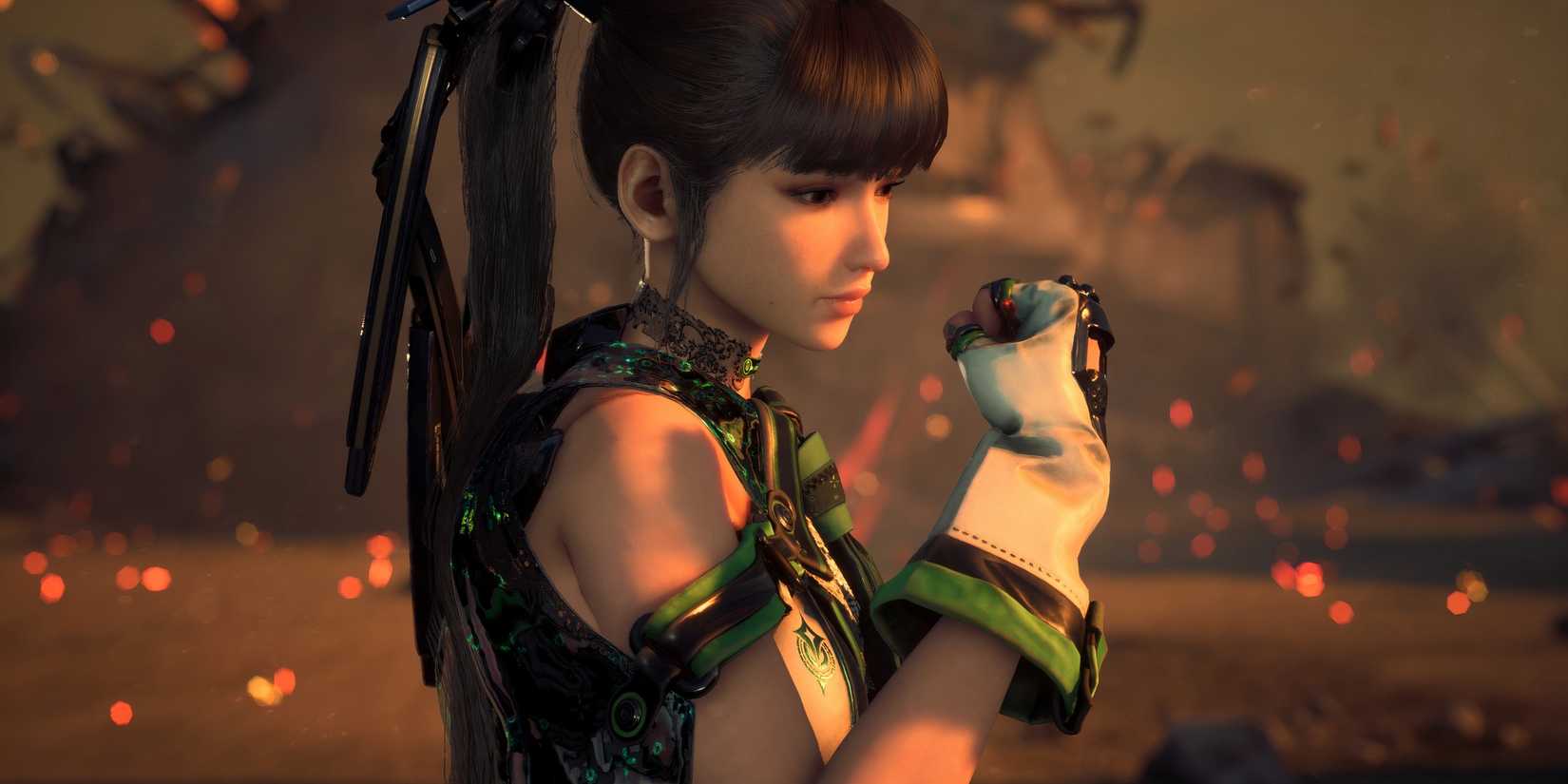 Eve in green in Stellar Blade