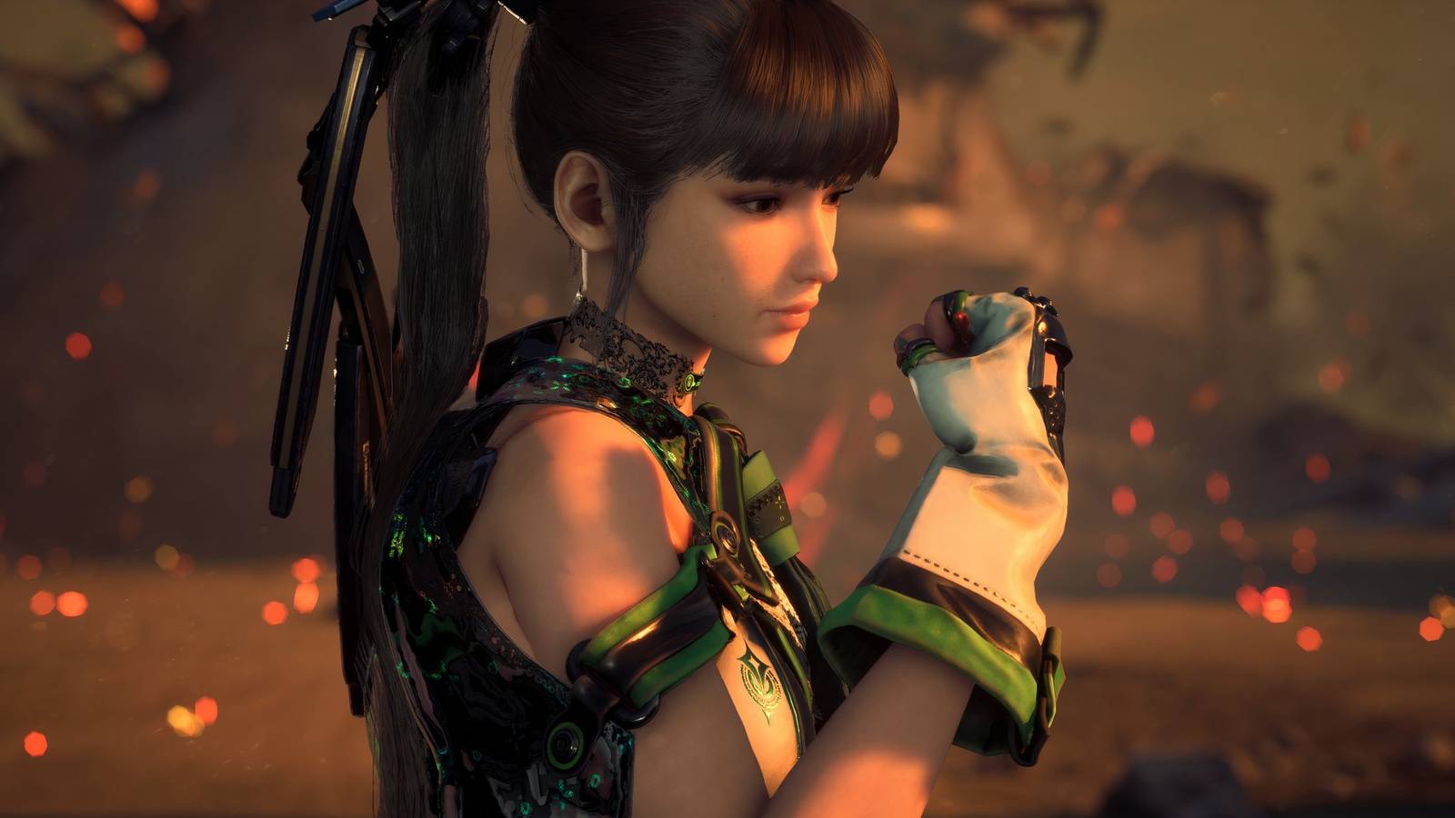 Eve in green in Stellar Blade