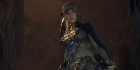 Eve standing over in Stellar Blade