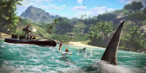 Pirates and sharks fighting each other in Far Cry 3
