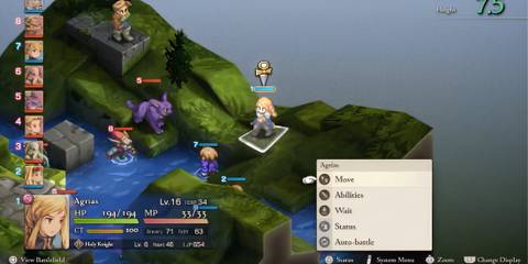 Fighting a battle in a grassland in Final Fantasy Tactics The Ivalice Chronicles