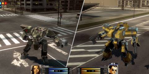 Fighting a battle in Front Mission 3 Remake