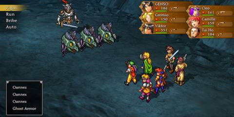 Fighting a battle in Suikoden 1 & 2 HD Remaster Gate Rune and Dunan Unification Wars