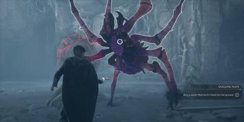 Fighting a spider boss in Hogwarts Legacy