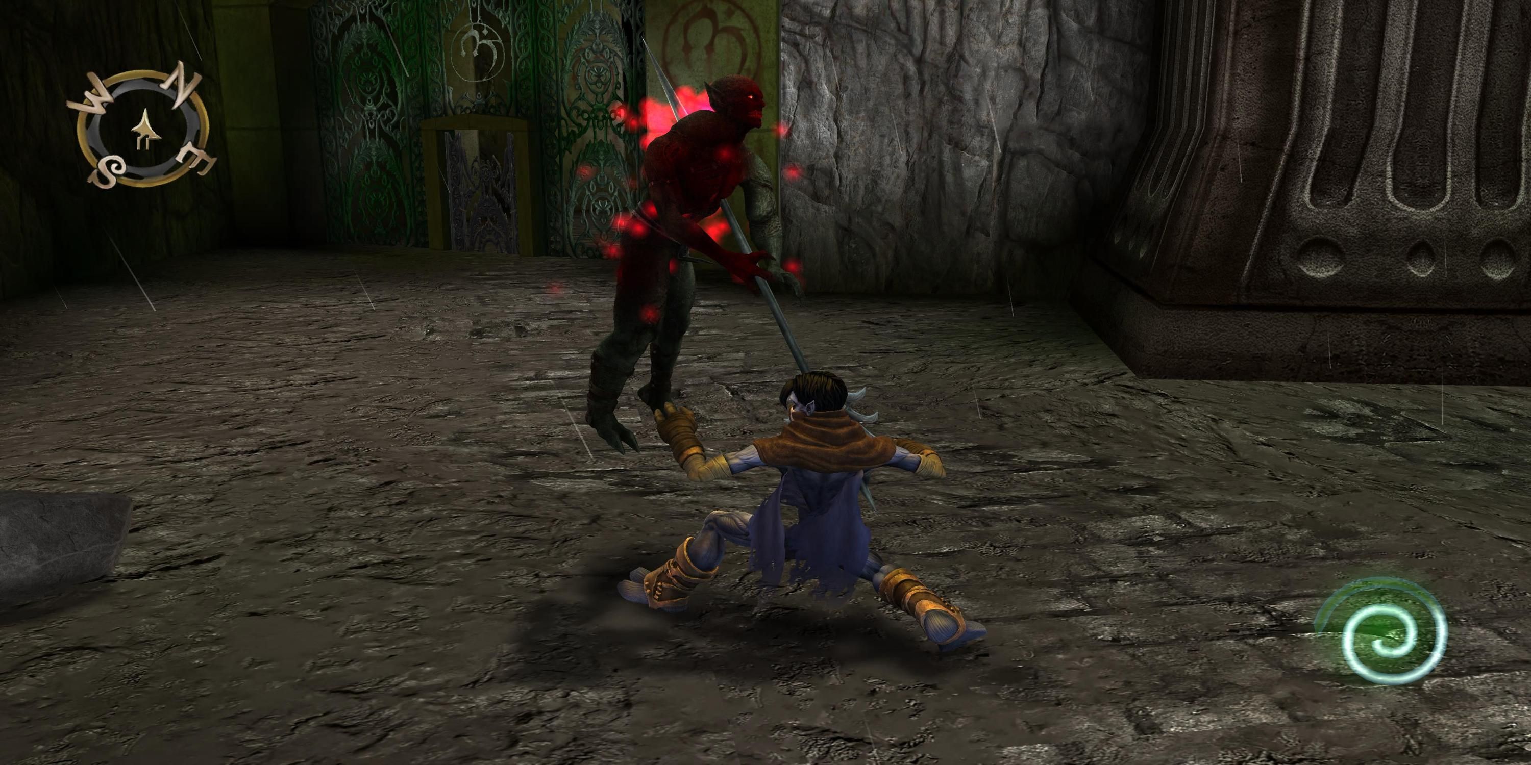 Fighting an enemy in Legacy of Kain Soul Reaver 2