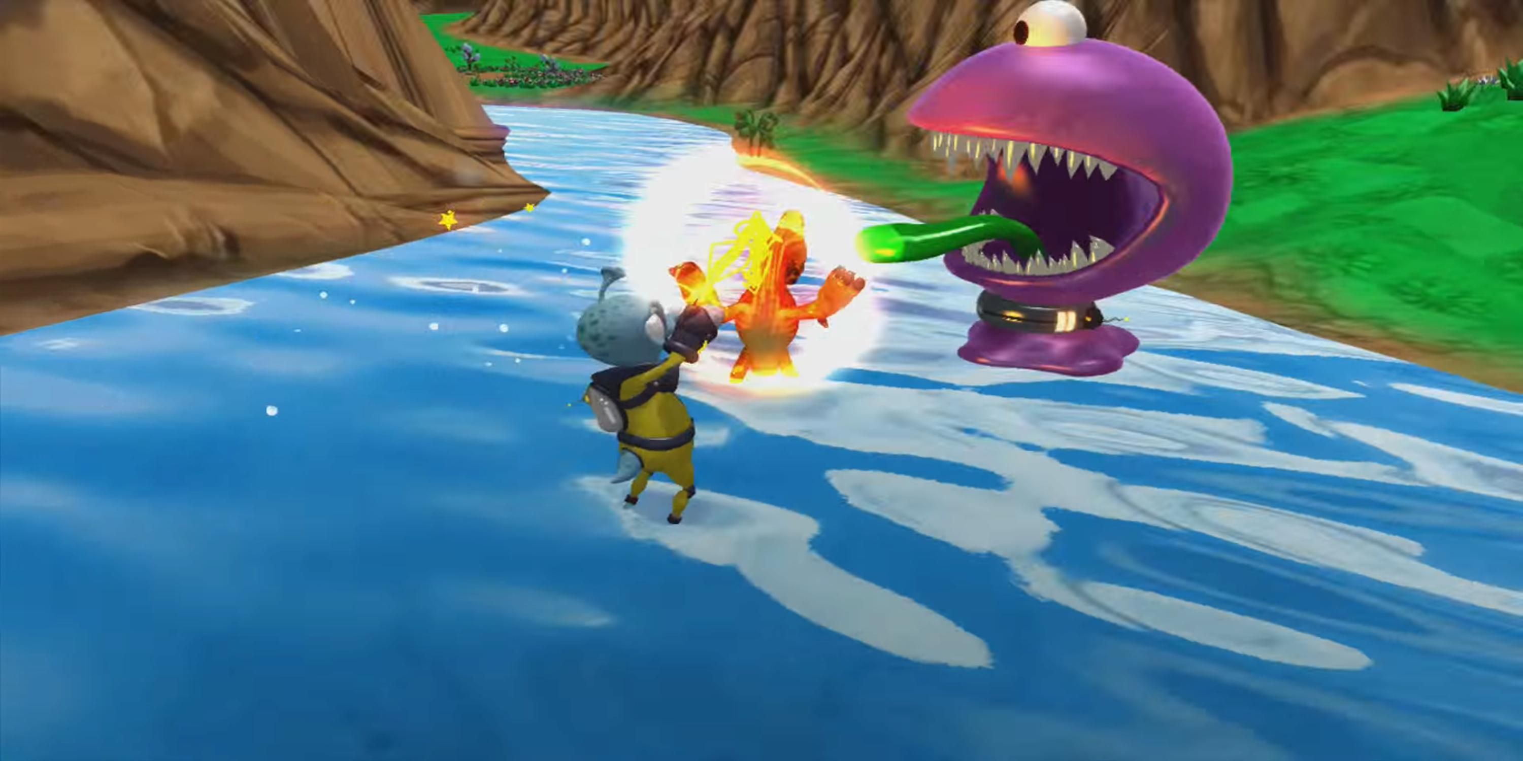 Fighting an enemy in The Maw