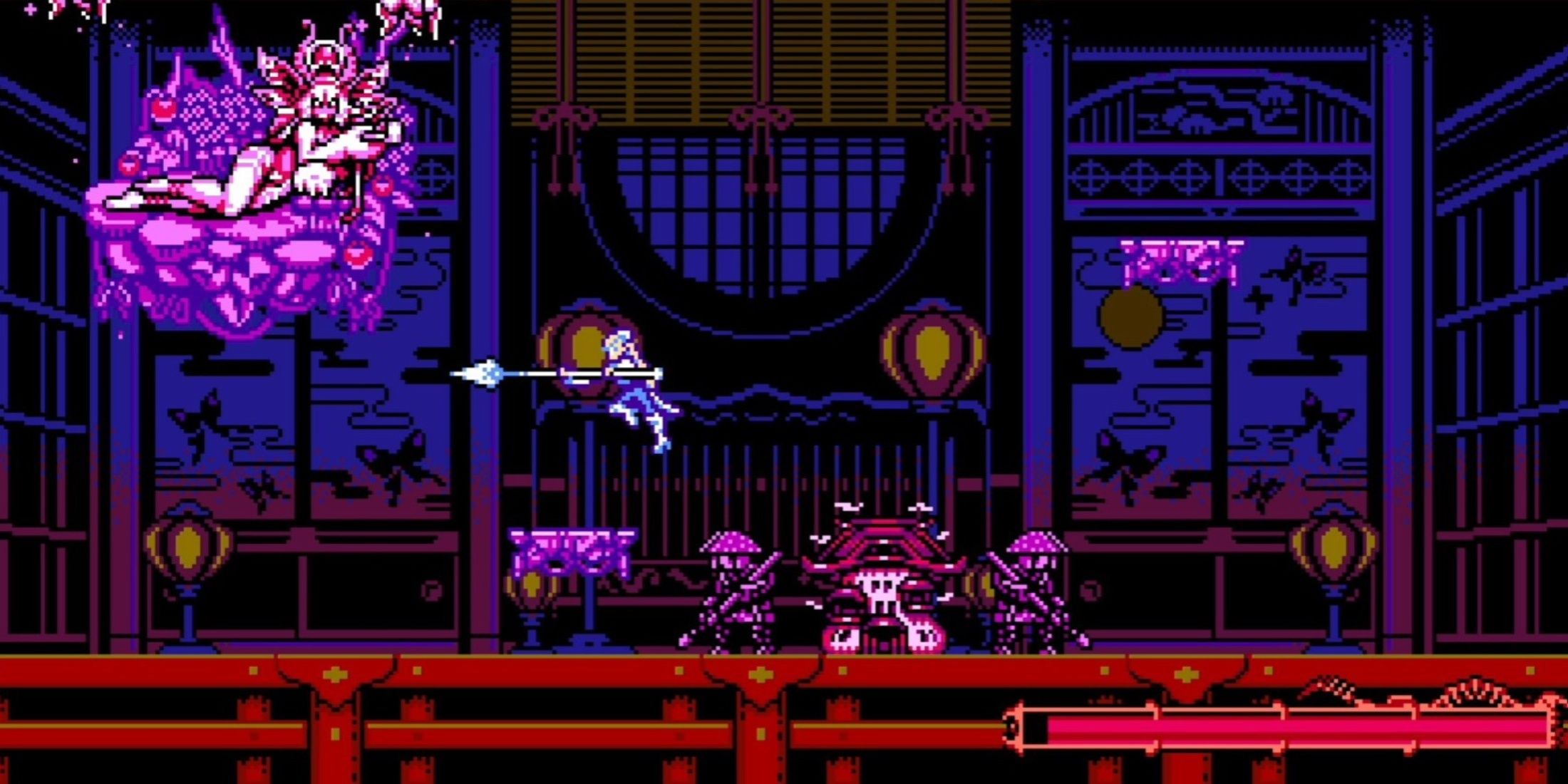 Fighting enemies as Dominque in Bloodstained Curse of the Moon 2