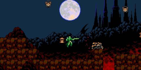 Fighting enemies as Robert in Bloodstained Curse of the Moon 2