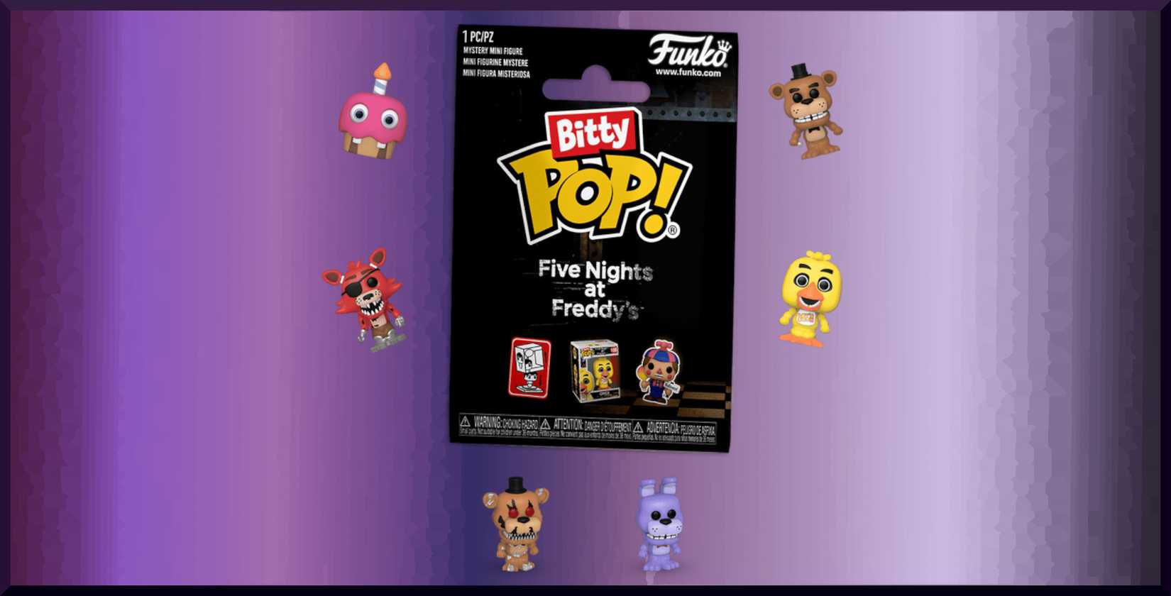 FNaF Bitty Pops 12 Bits of Animatronic Chaos with Unboxed Foxy, Cupcake, Nightmare Freddy, Freddy, Bonnie, and Chica
