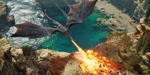 A dragon breathes fire onto a battlefield in Game of Thrones War For Westeros 
