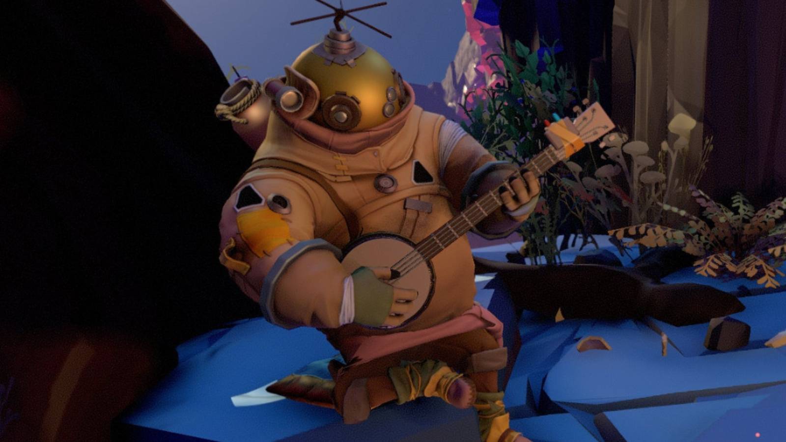 Outer Wilds character playing music