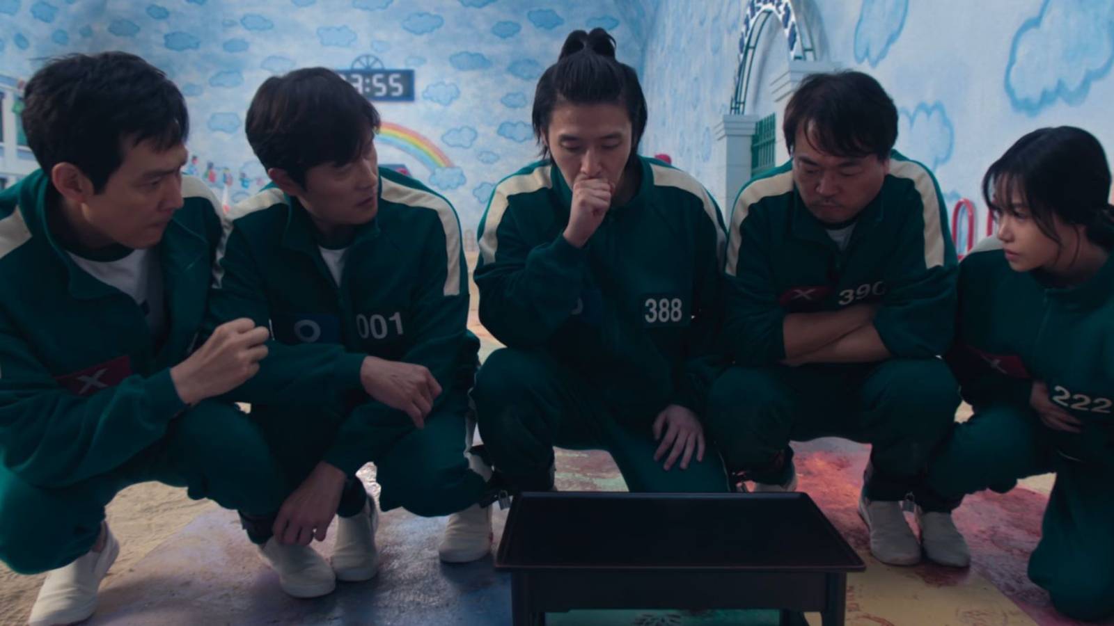 Gi-hun's team playing one of the mini-games - Squid Game