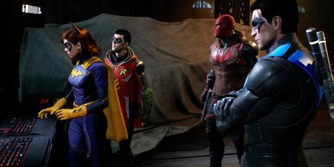 Batgirl, Robin, Red Hood, and Nightwing in the Belfry in Gotham Knights
