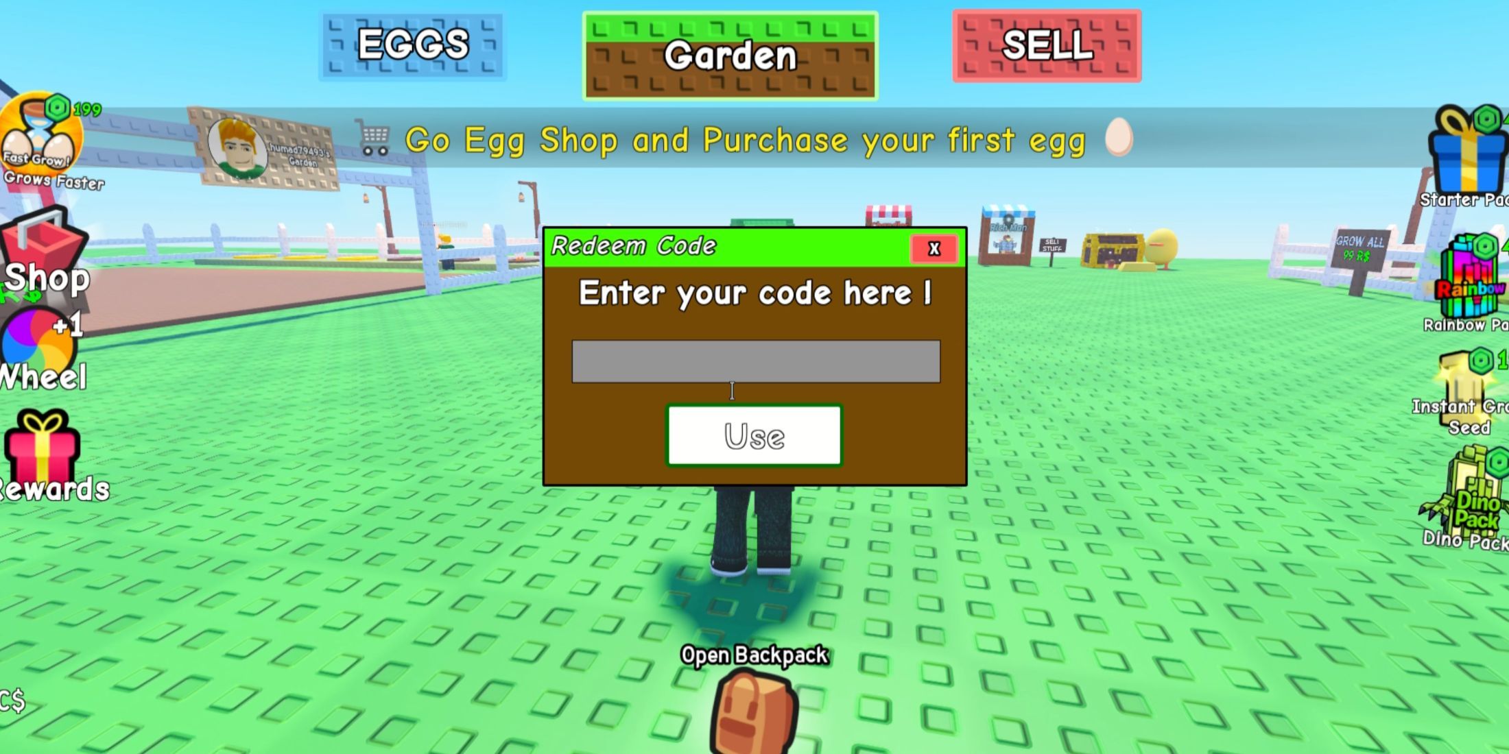 Raise the egg with the code tab