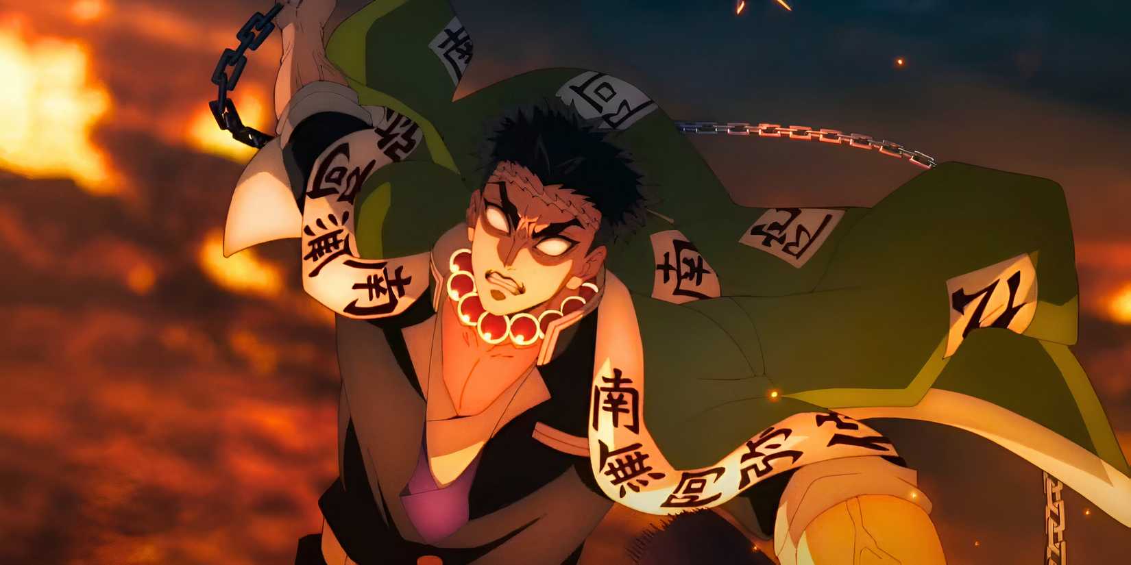 Gyomei attacks with the club and the ax in Demon Slayer