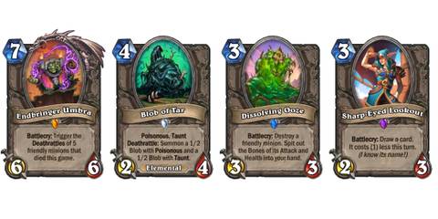hearthstone the lost city of un'goro free cards endbringer umbra blob of tar dissolving ooze sharp eyed lookout