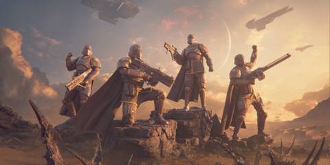 Helldivers 2 group poses for victory