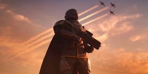 Helldivers 2 character with gun